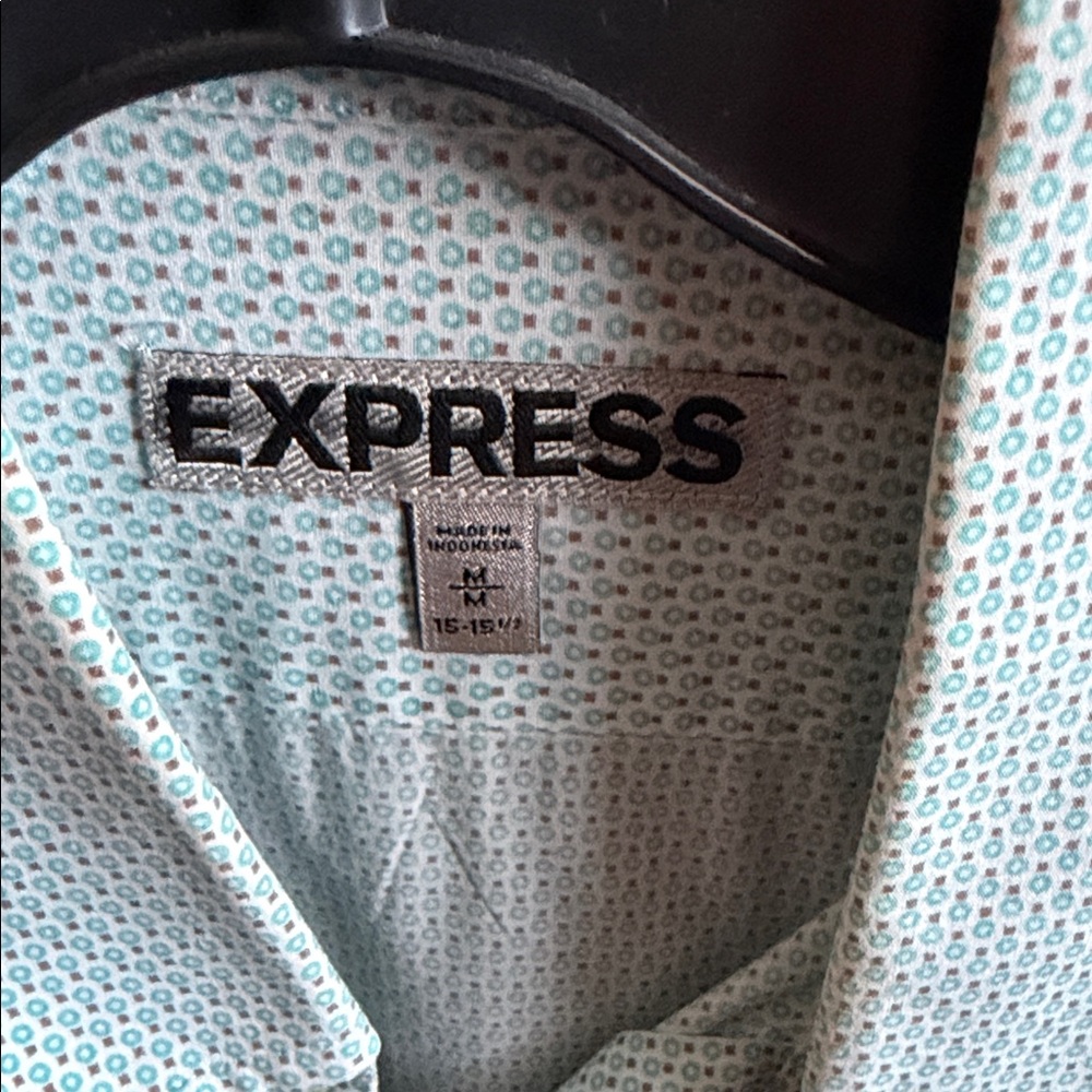 Express Men’s Light Blue Micro-Pattern Button-Dow… - image 2